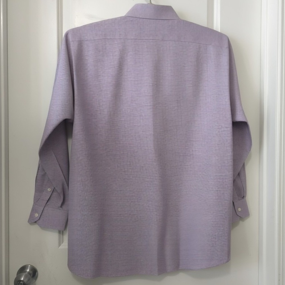 Hart Schaffner Marx Mens 17 35 Purple Micro Check Pima Cotton Non-Iron Shirt - Picture 2 of 5